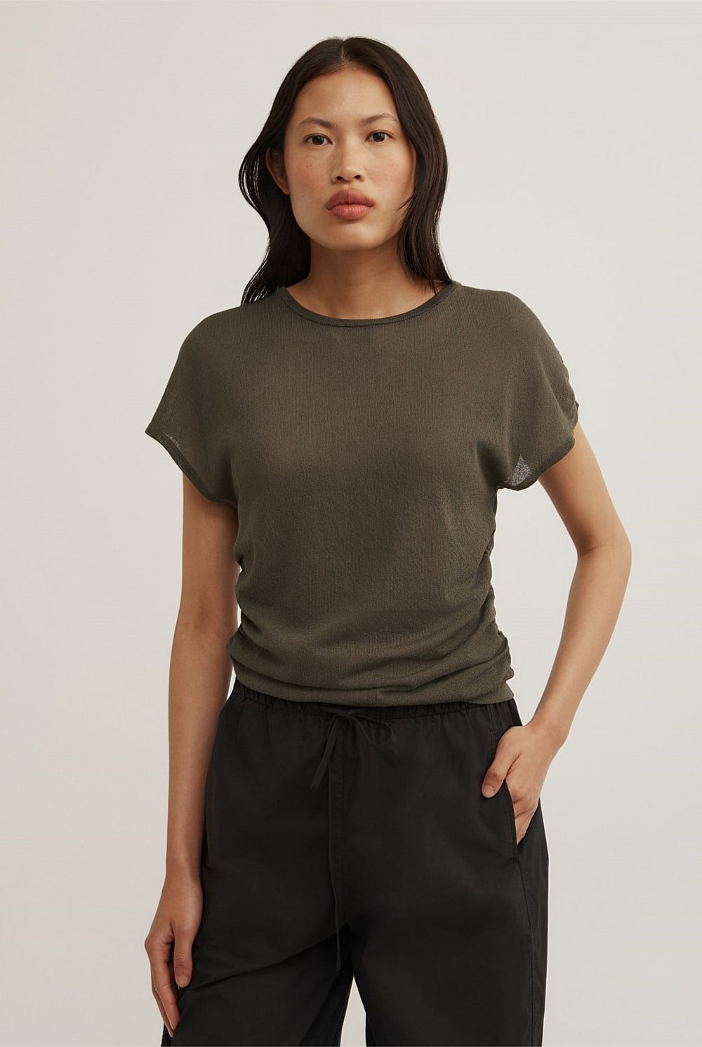 Wide Shoulder Knit T-Shirt