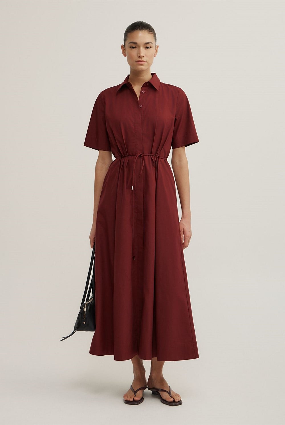 Drawstring Shirt Midi Dress