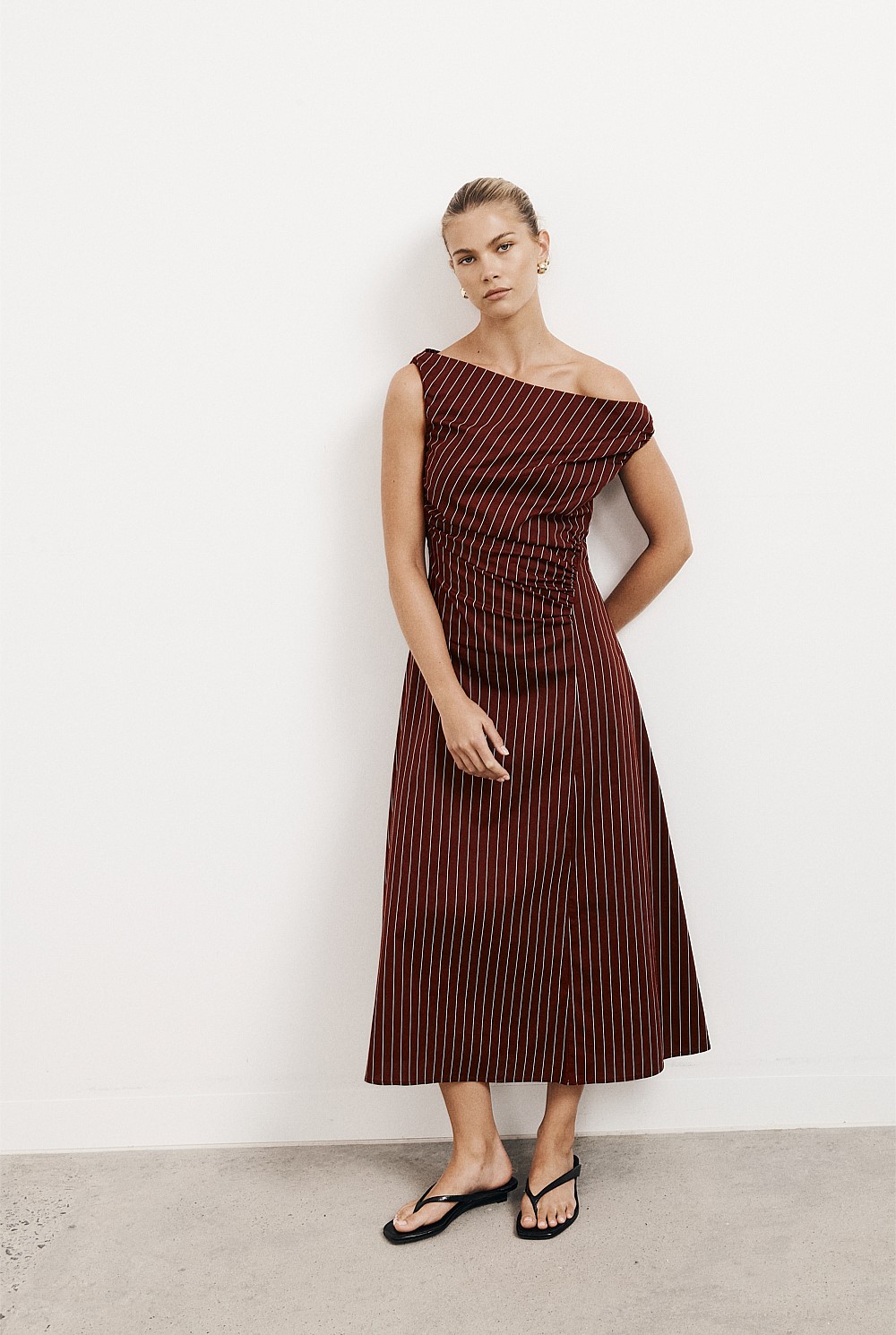 Off Shoulder Gather Midi Dress