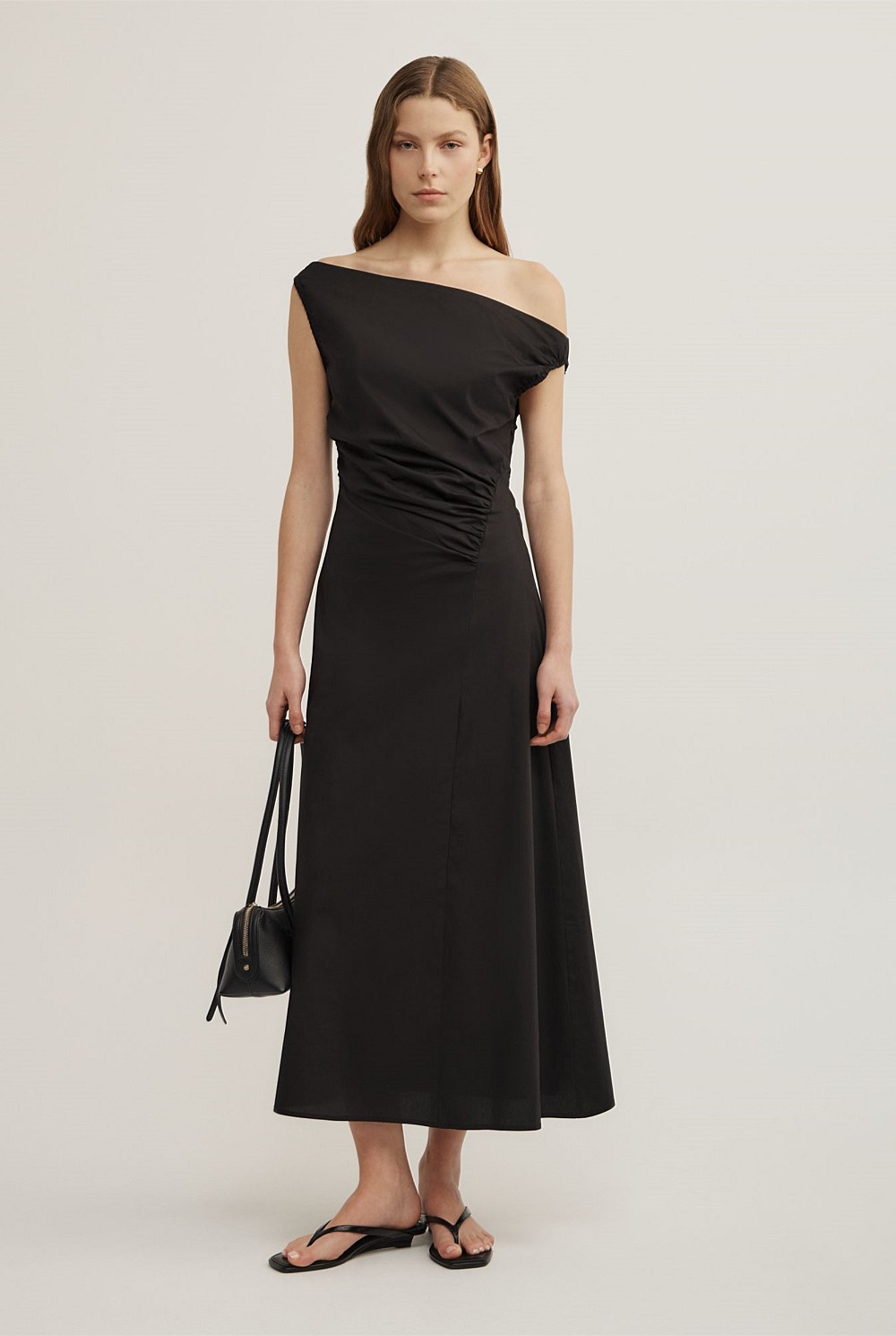 Off Shoulder Gather Midi Dress