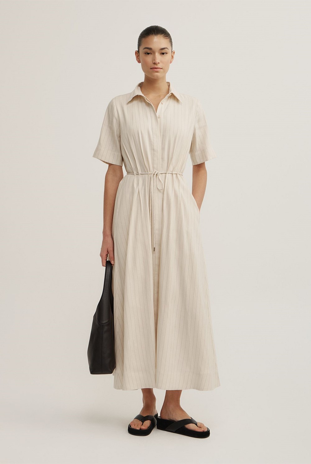 Drawstring Shirt Midi Dress