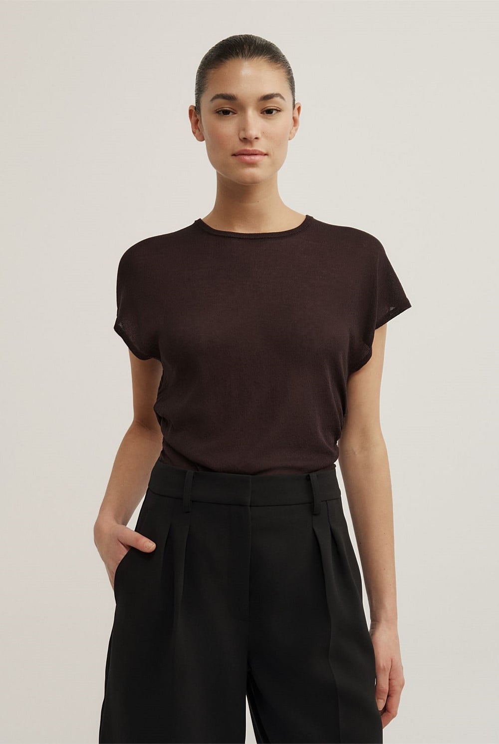 Wide Shoulder Knit T-Shirt
