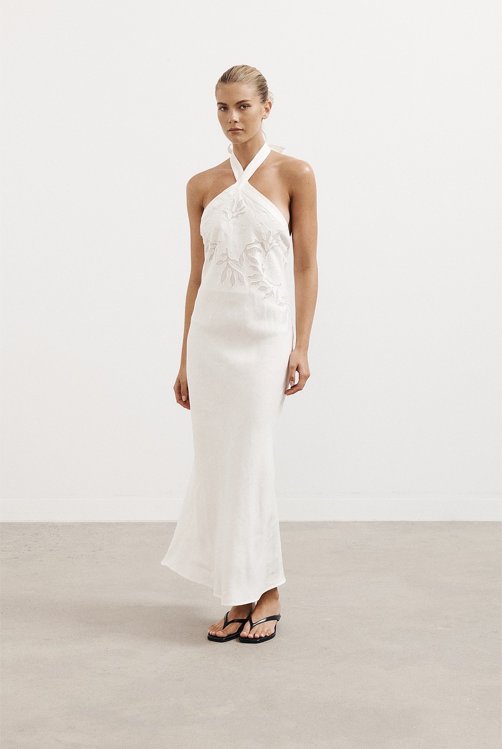 Asymmetric Halter Midi Dress
