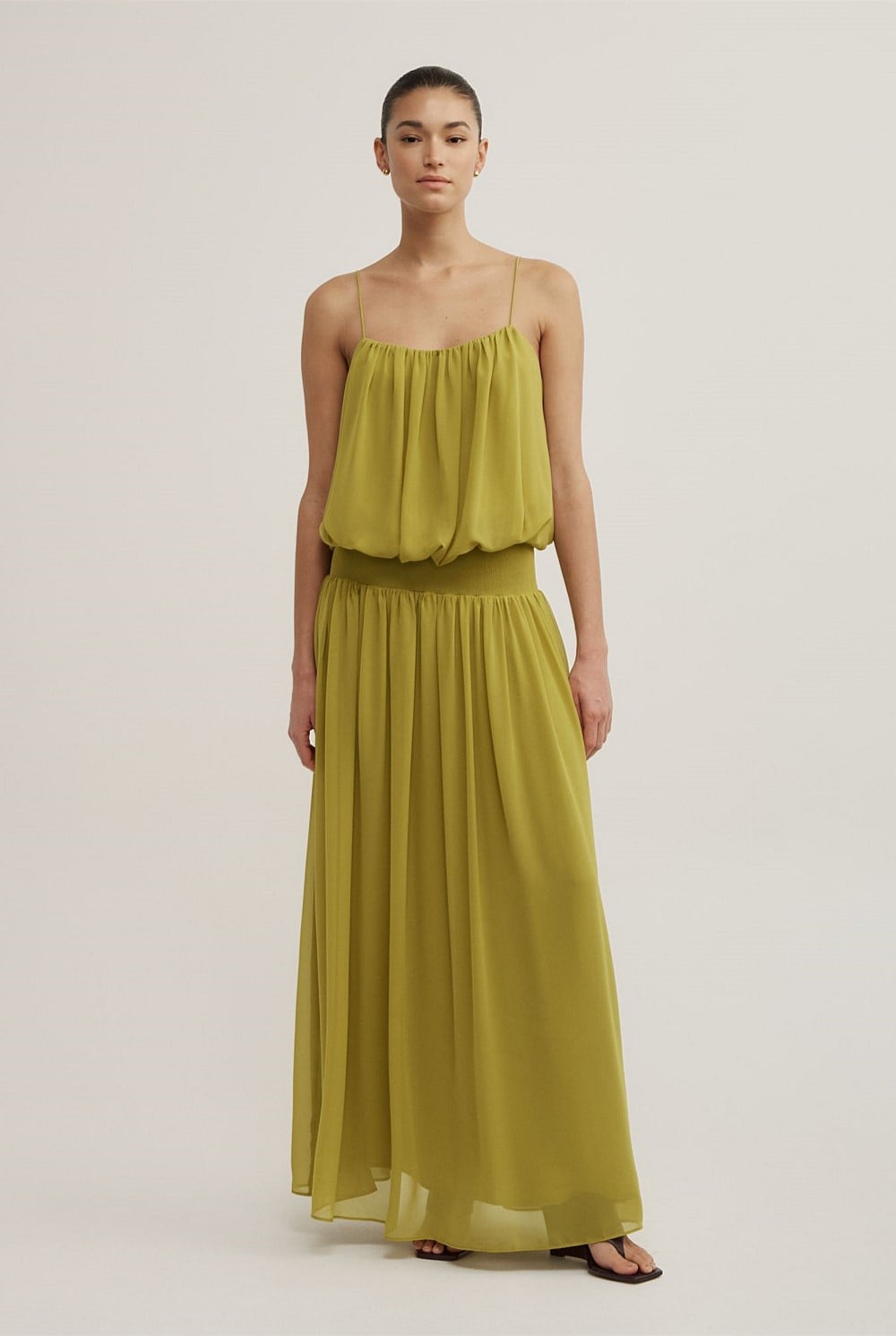 Blouson Drape Maxi Dress