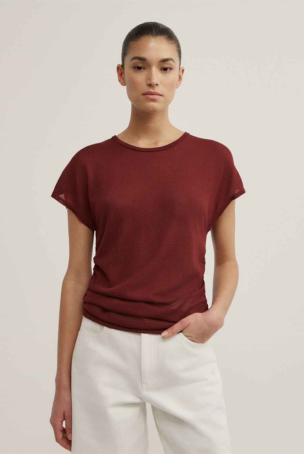 Wide Shoulder Knit T-Shirt