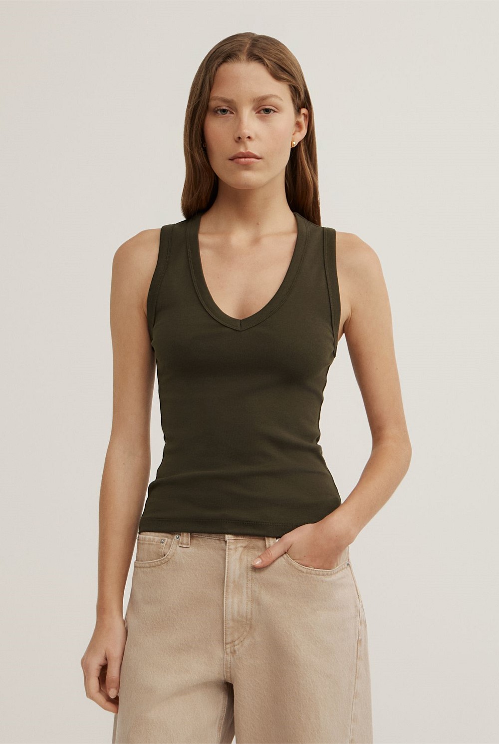 Fine Rib V-Neck Tank