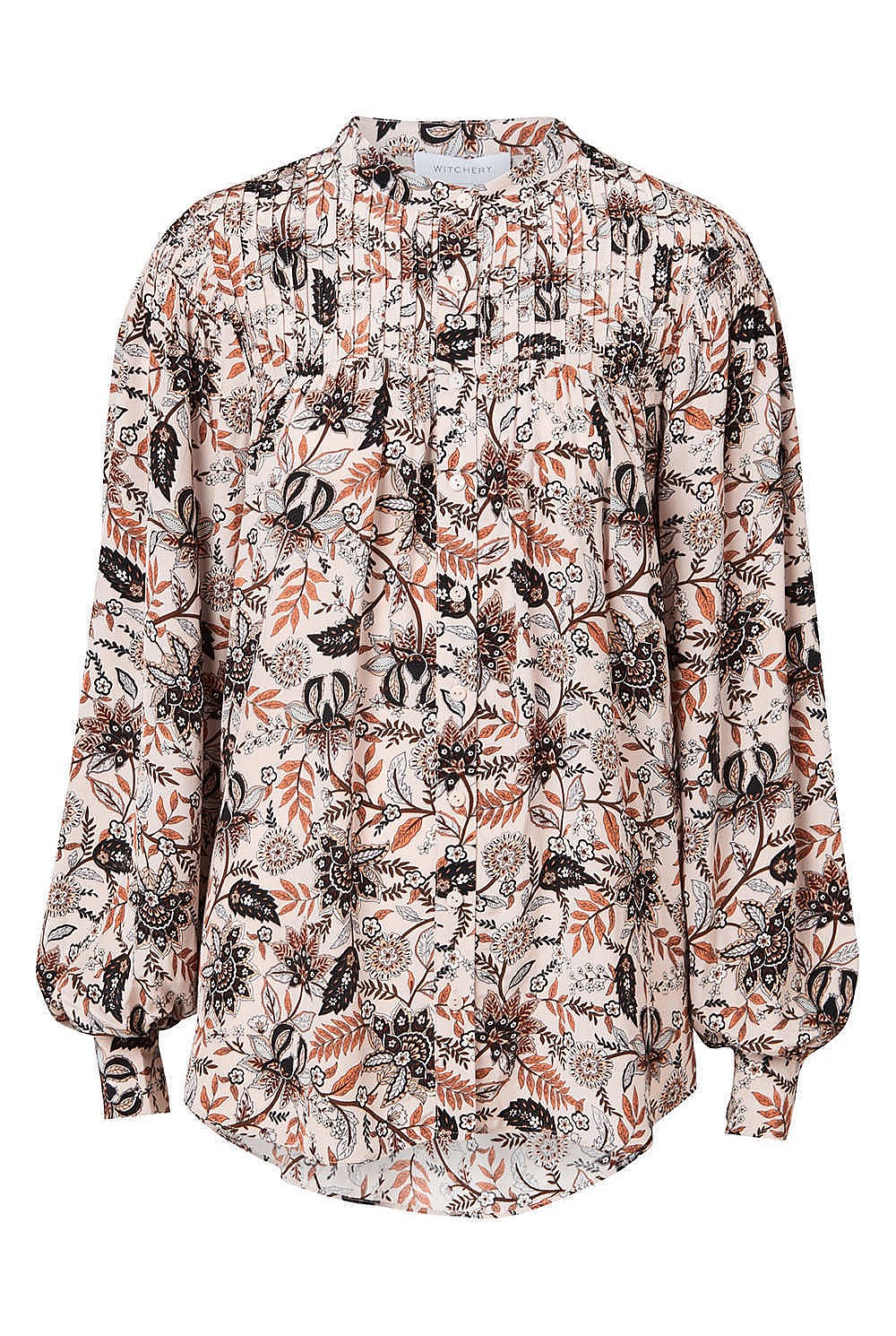Print Shirred Sleeve Blouse