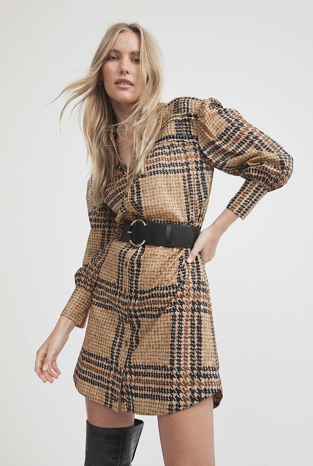Pintuck Check Dress
