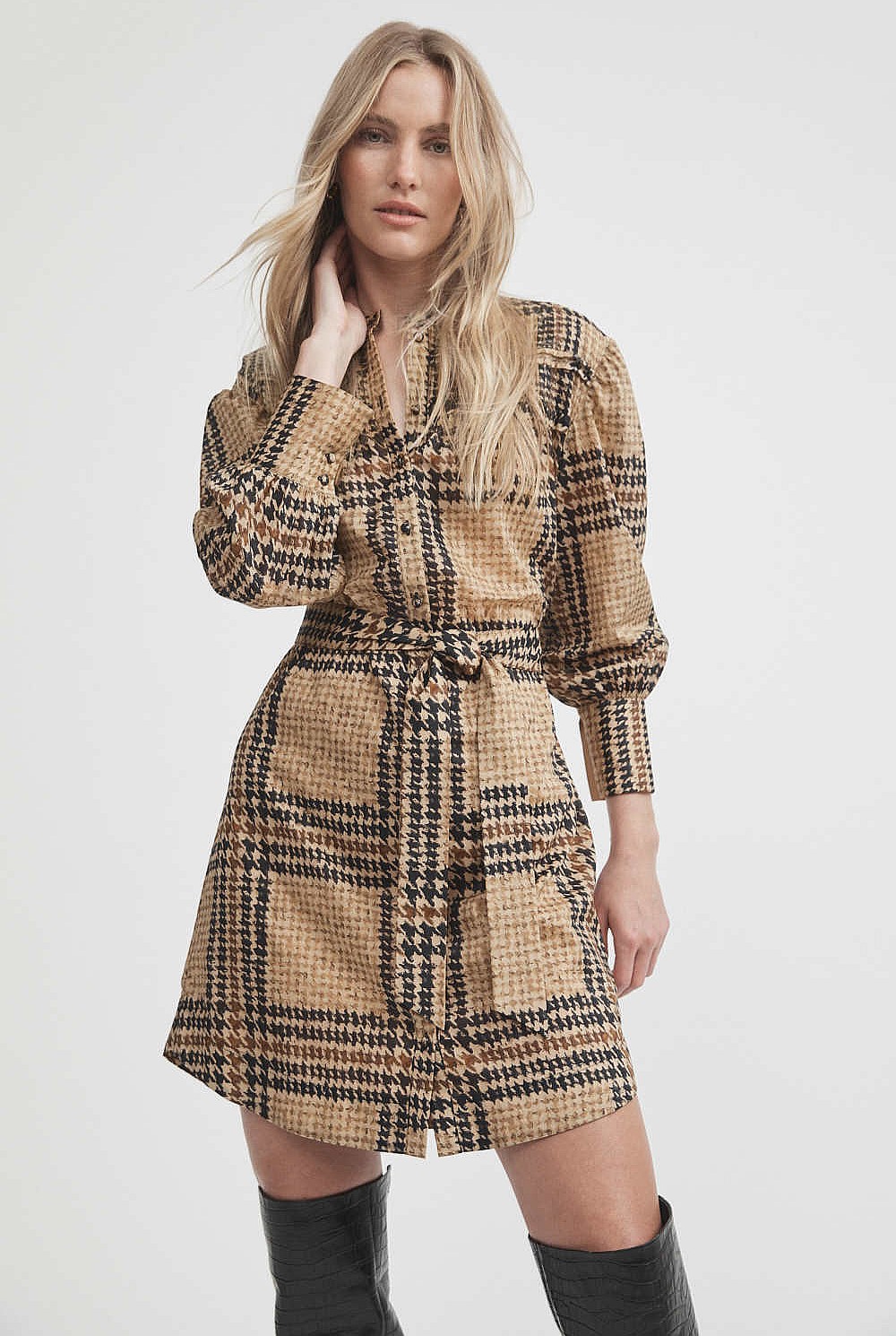 Pintuck Check Dress