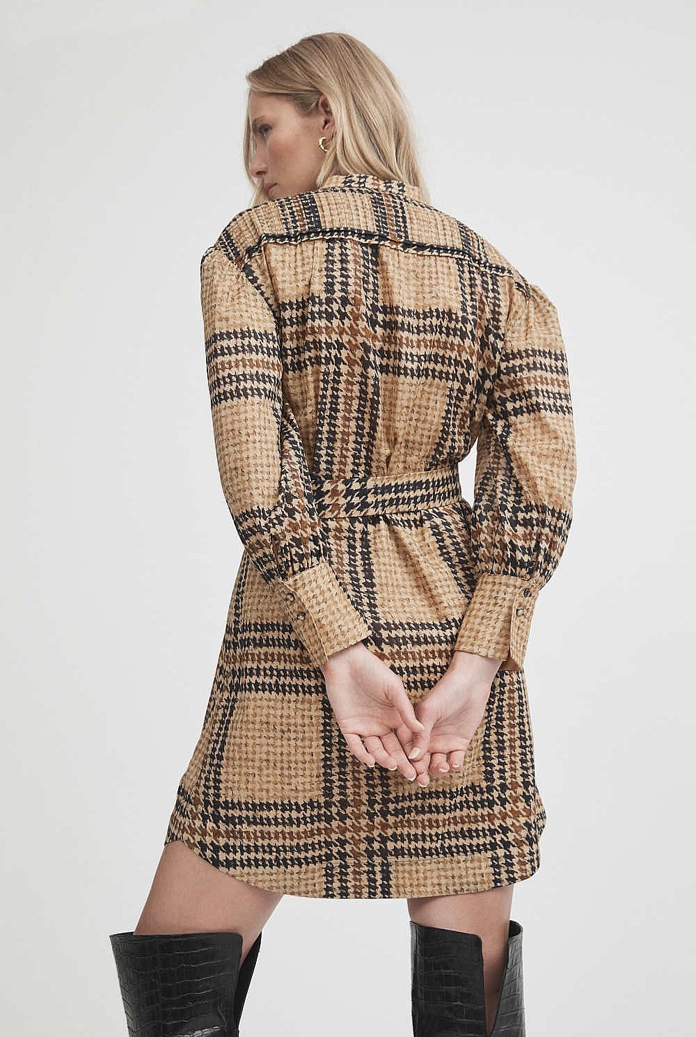Pintuck Check Dress