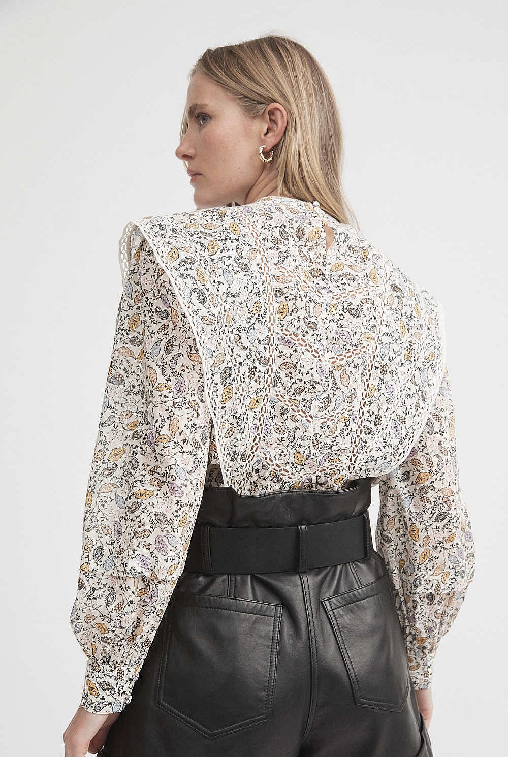 Print Lace Trim Blouse