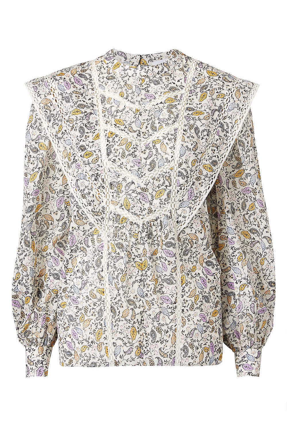 Print Lace Trim Blouse