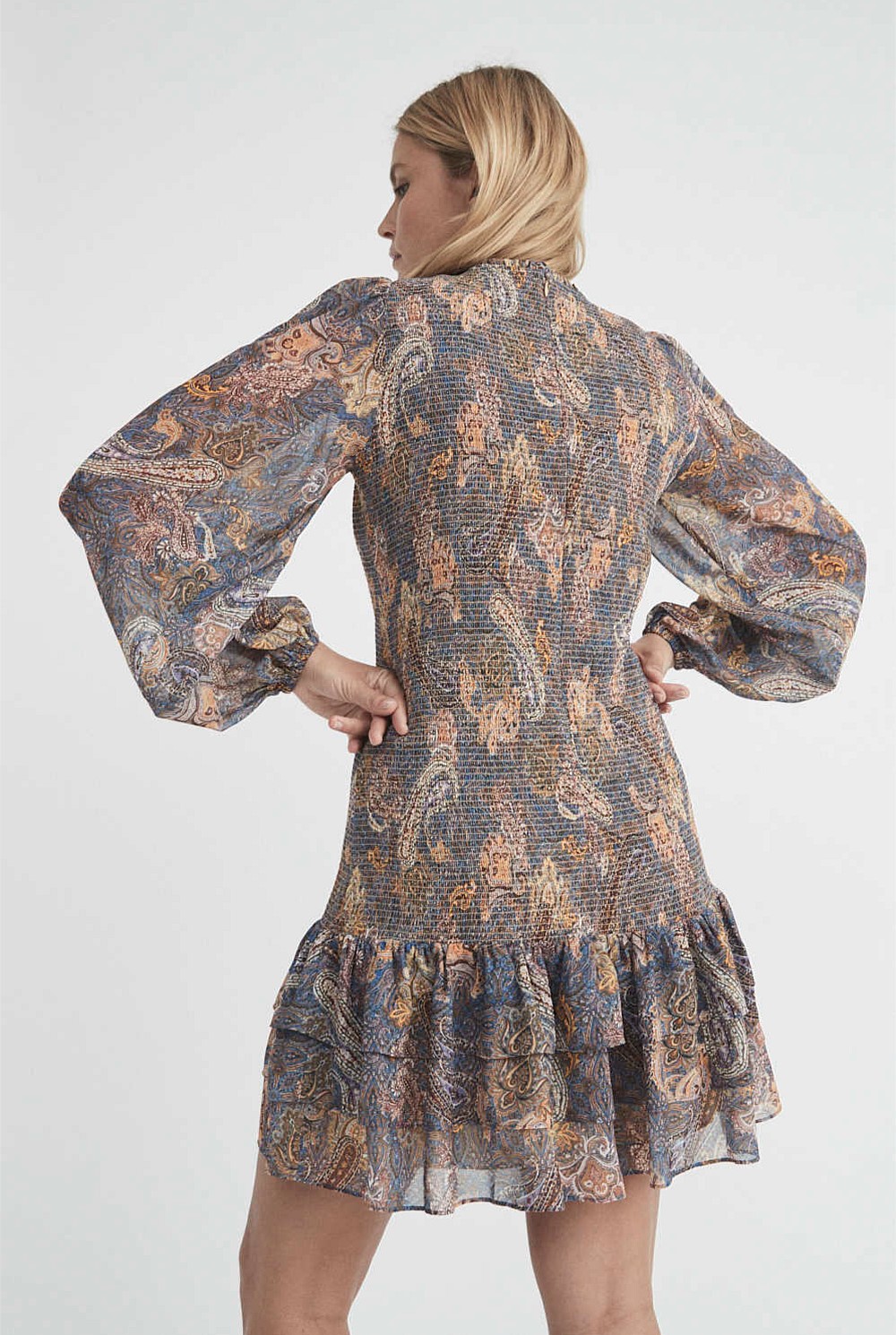 Print Shirred Mini Dress