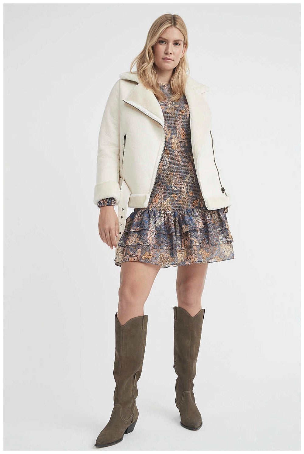 Print Shirred Mini Dress