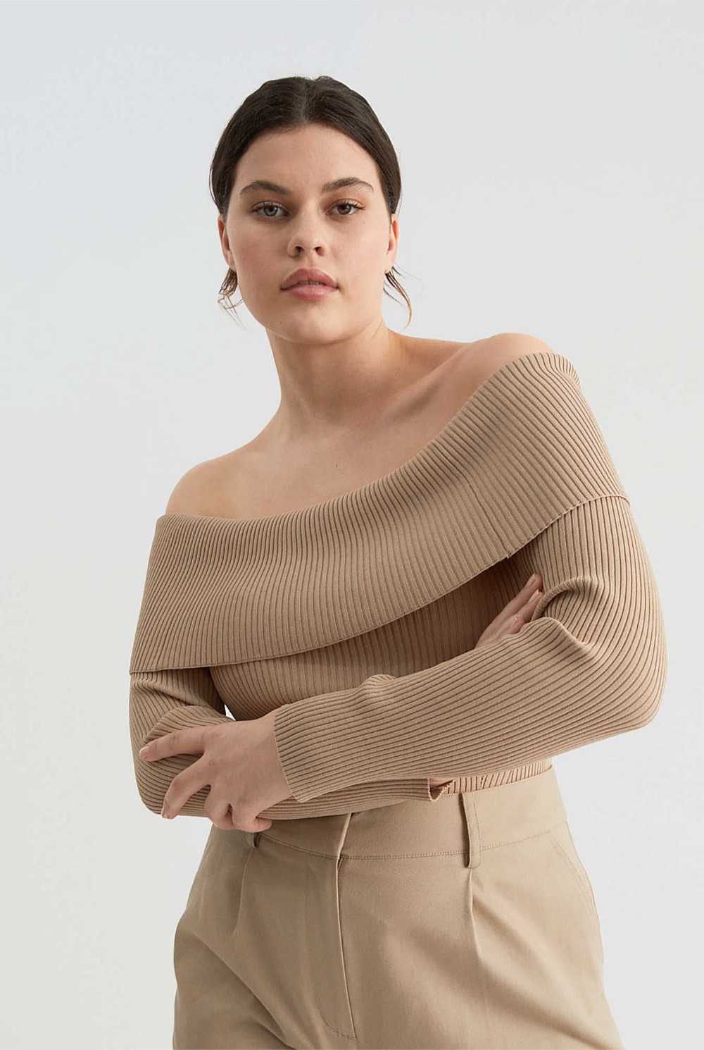 Off Shoulder Rib Knit