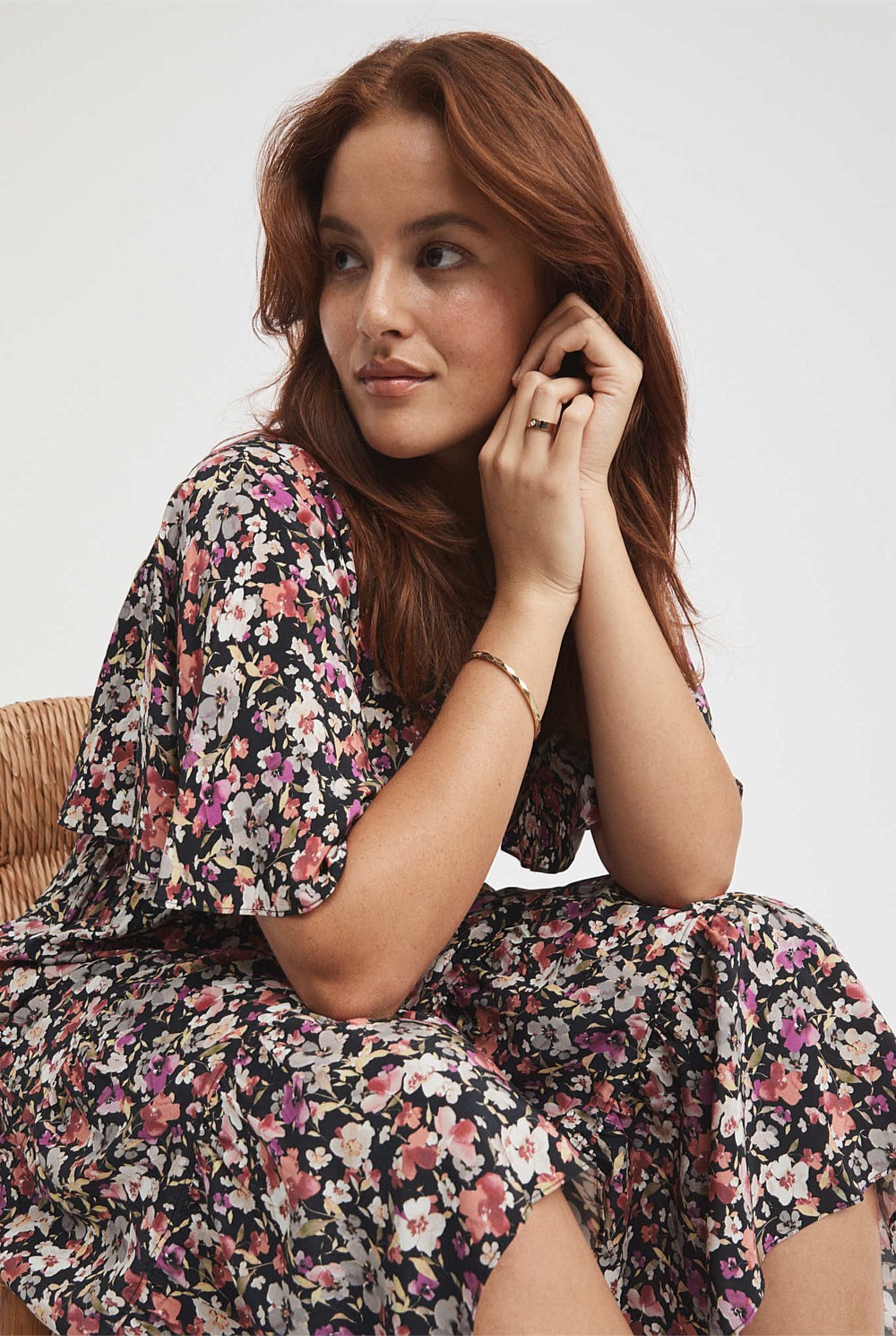 Ditsy Print Soft Sleeve Dress
