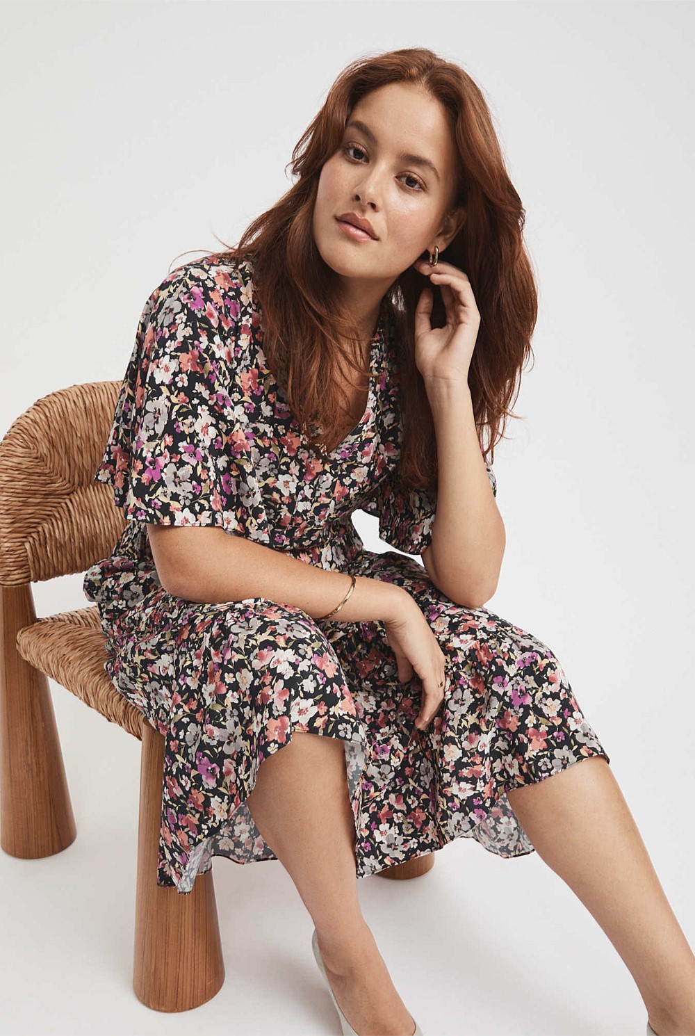 Ditsy Print Soft Sleeve Dress