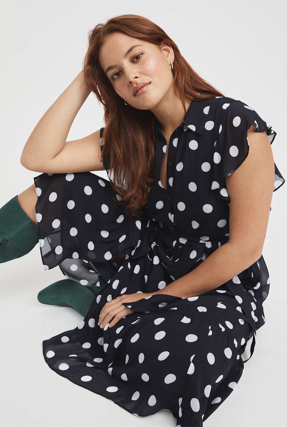 Viscose Spot Print Midi Dress