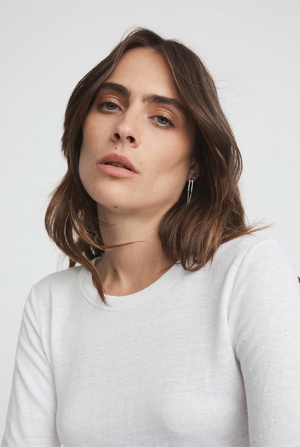 Linen Crew Neck Long Sleeve Top