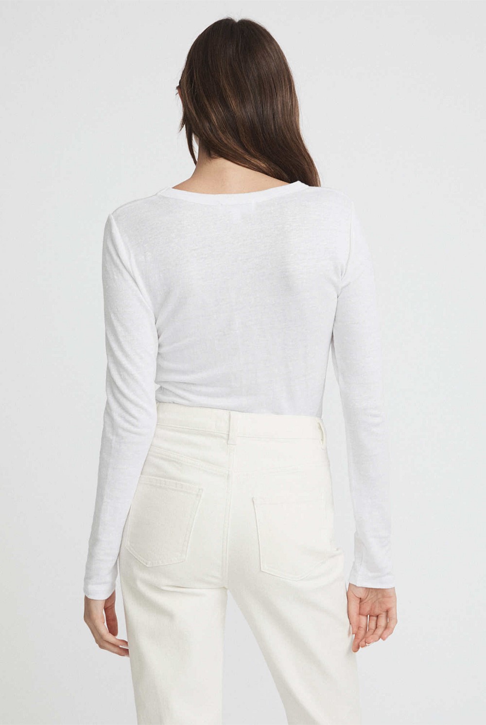 Linen Crew Neck Long Sleeve Top