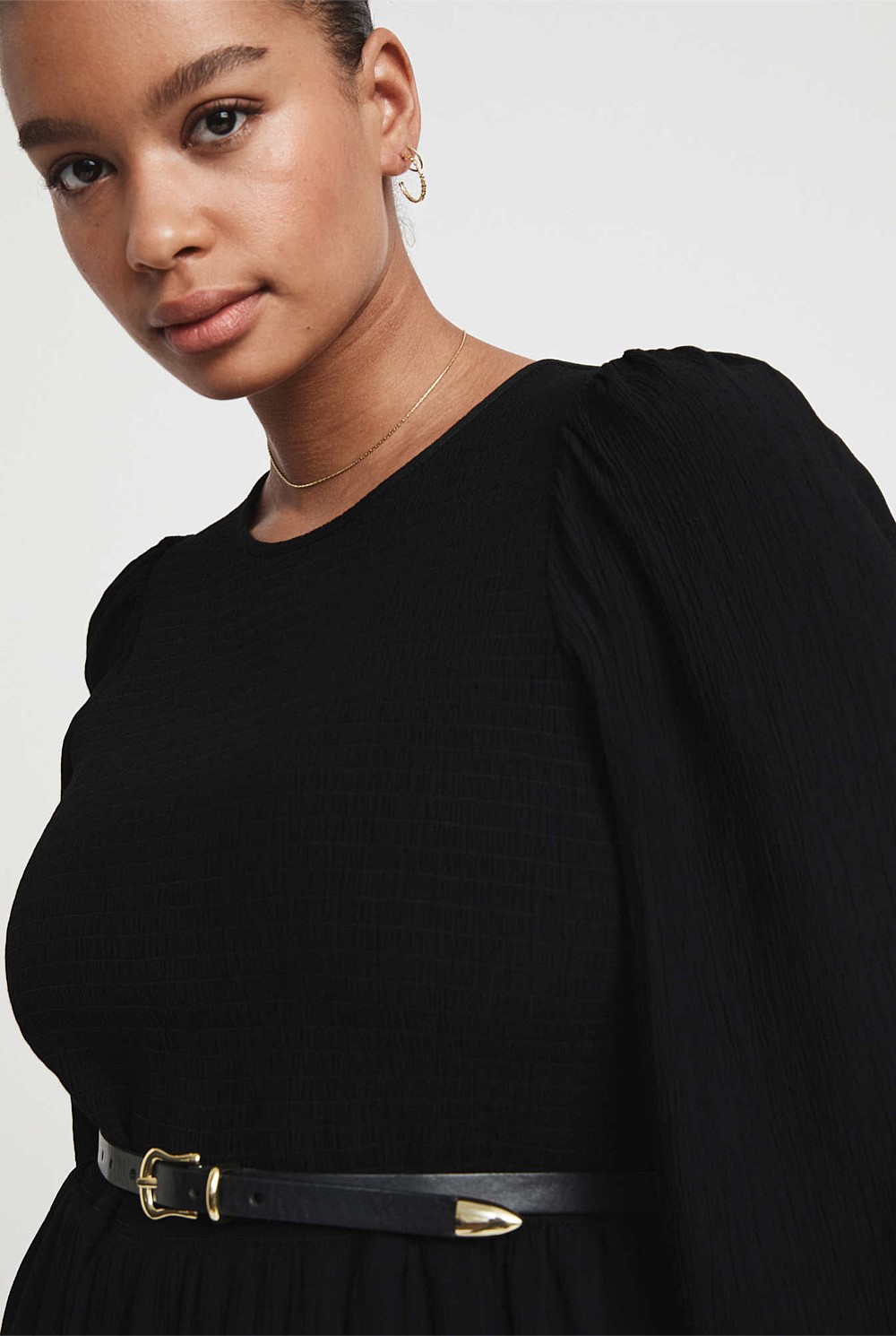 Black Shirred Bodice Dress - Women's Long Sleeve Dresses | Witchery