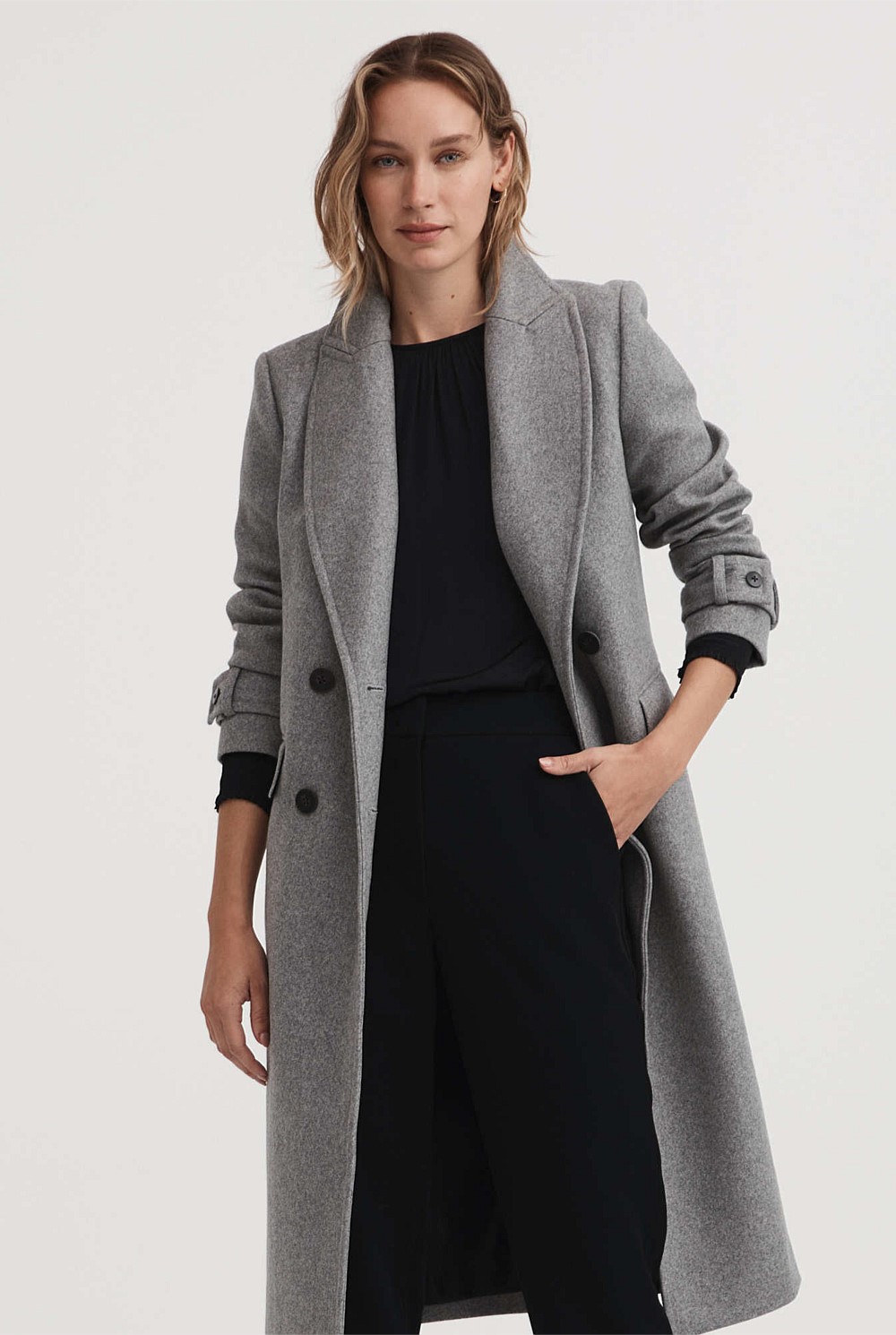 Wool Blend Double Breasted Coat