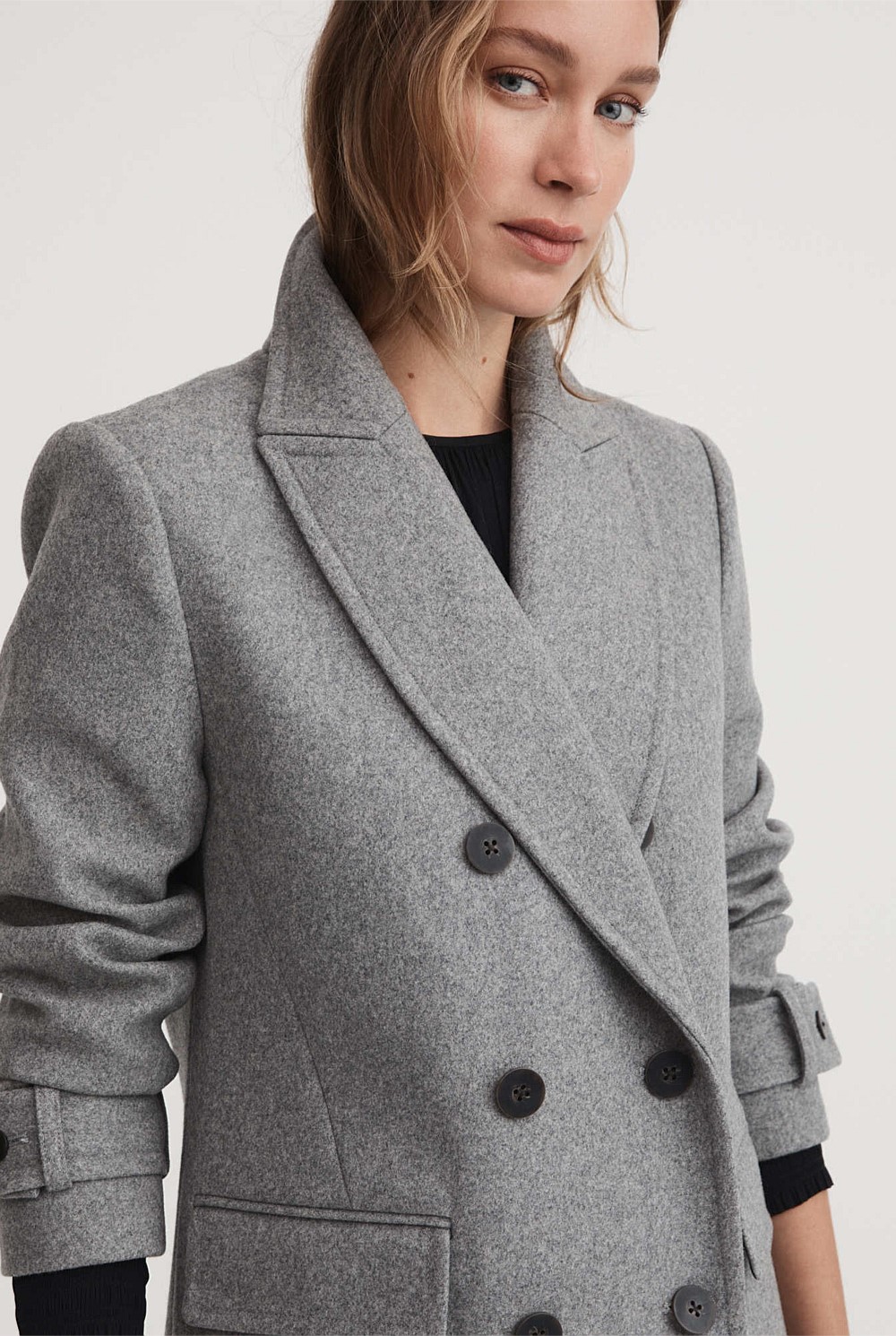 Wool Blend Double Breasted Coat