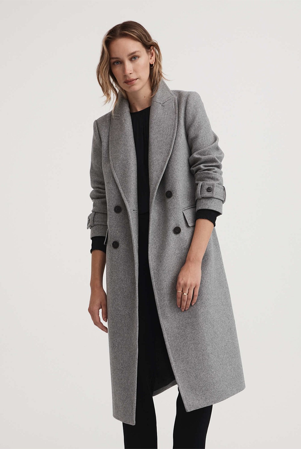 Wool Blend Double Breasted Coat