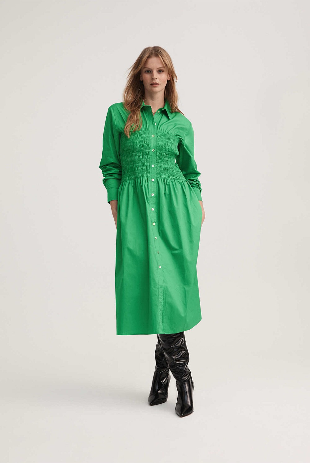 Shirred Shirt Dress