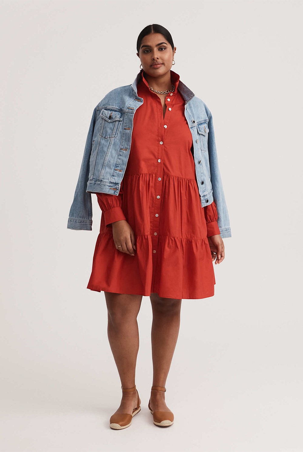 Cotton Poplin Tier Trapeze Dress