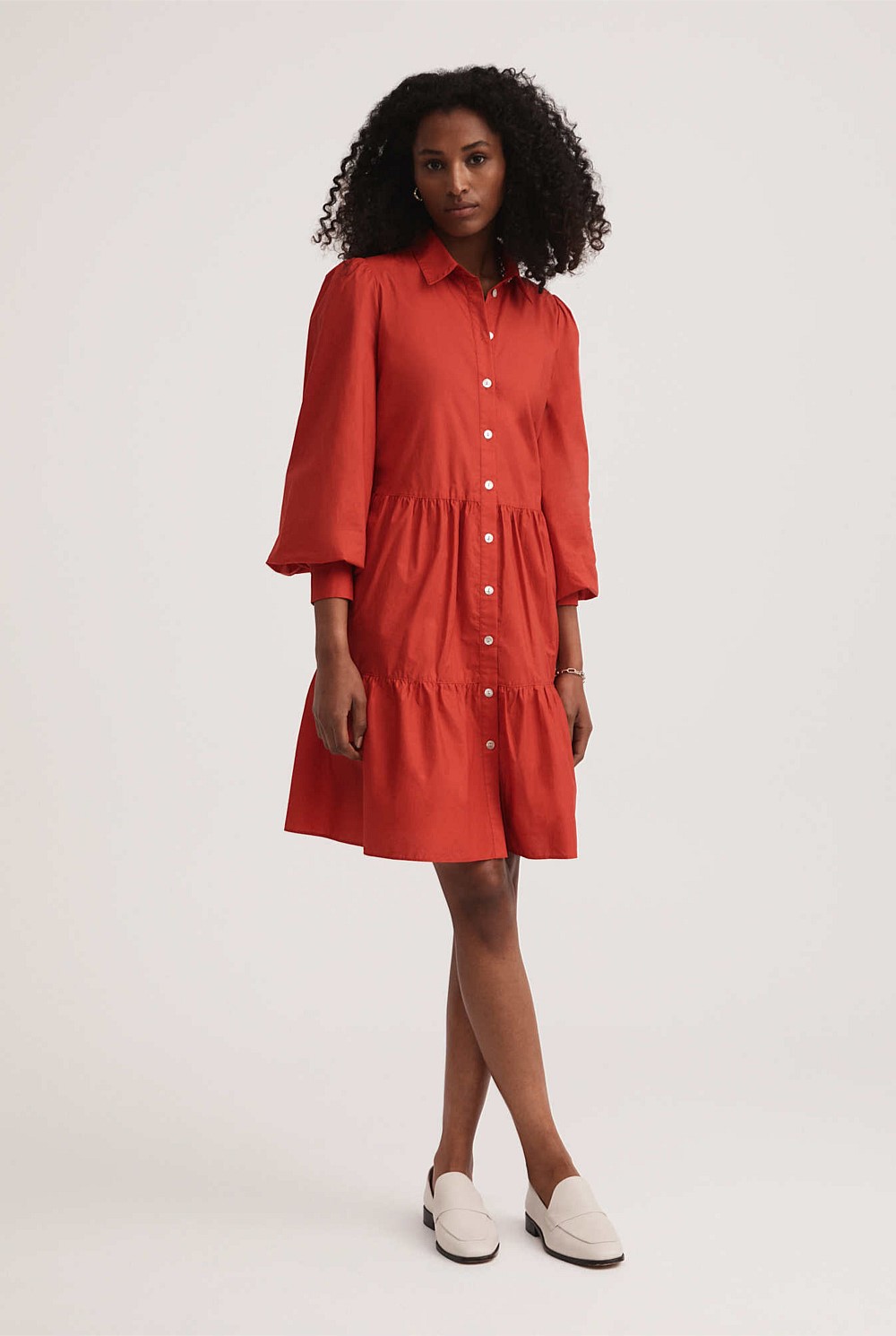 Cotton Poplin Tier Trapeze Dress