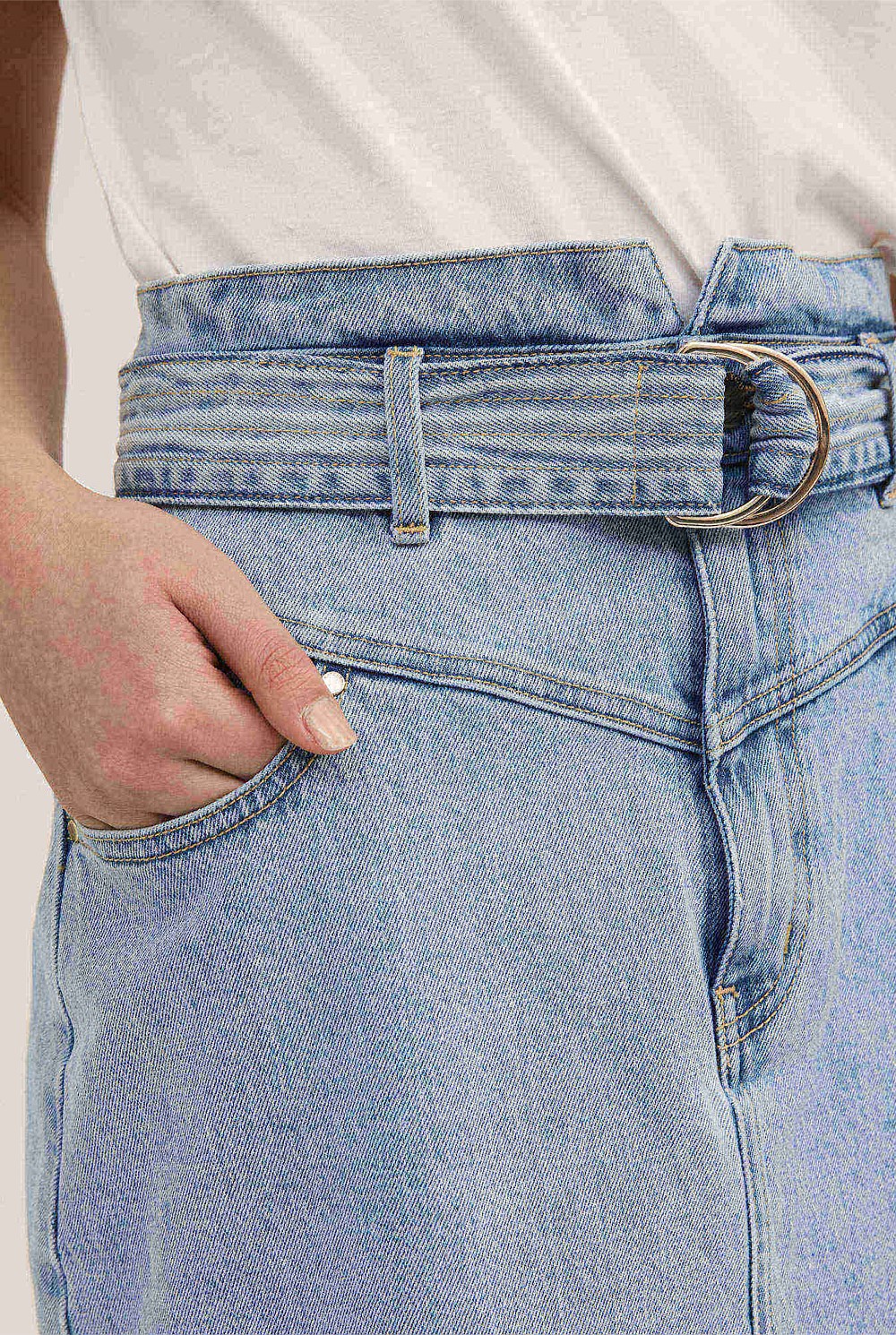 Yoke Front Denim Skirt