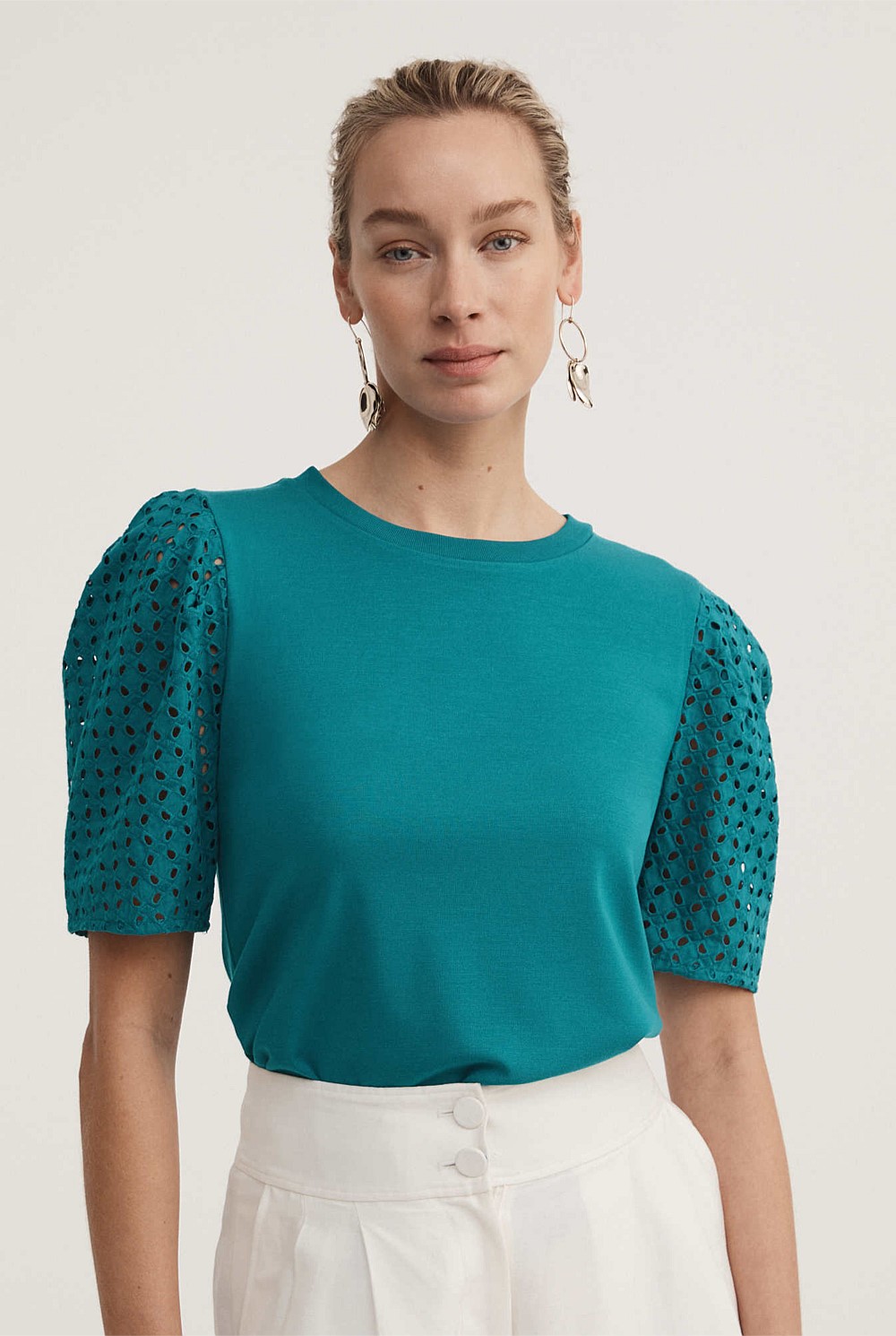 Cutwork Puff Sleeve Top