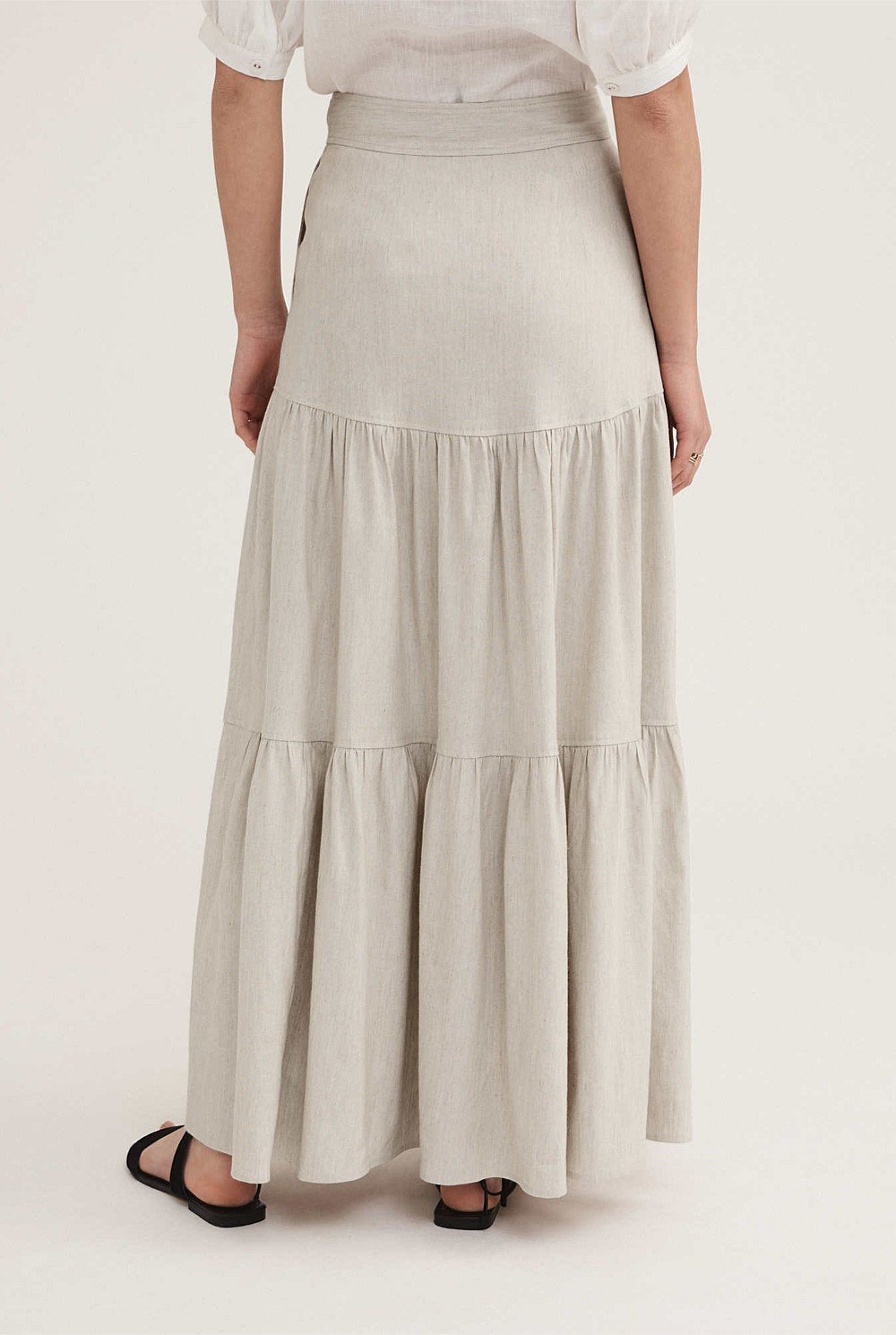 Stretch Linen Viscose Tiered Maxi Skirt