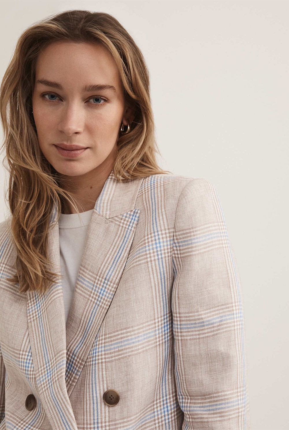 Linen Yarn Dye Check Blazer