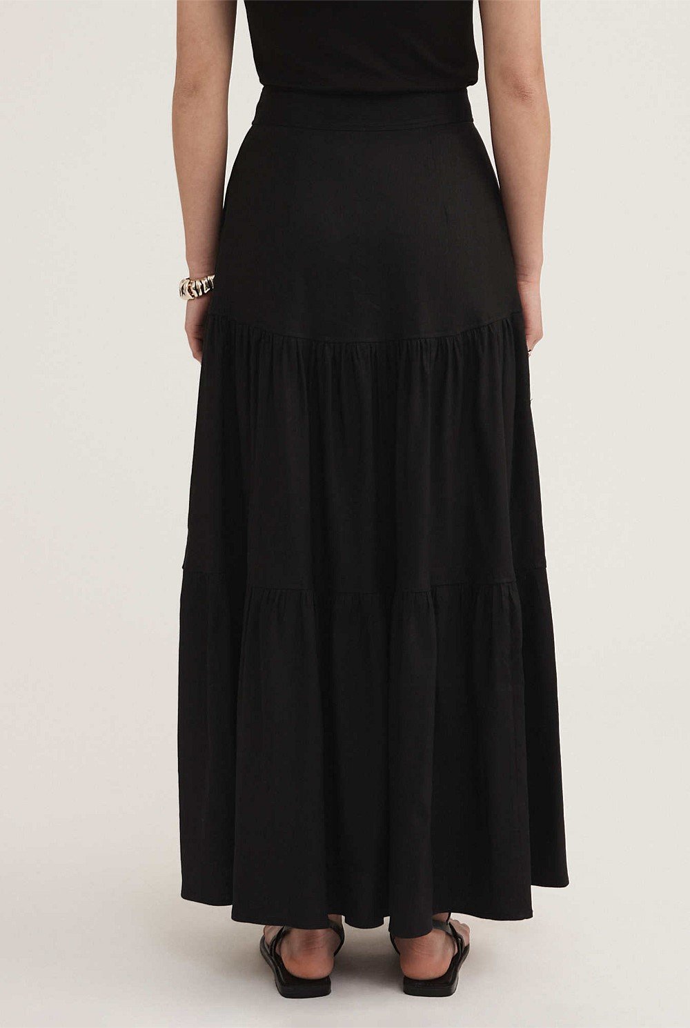 Stretch Linen Viscose Tiered Maxi Skirt