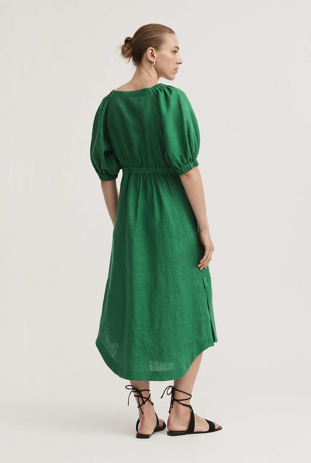 Linen Puff Sleeve Dress