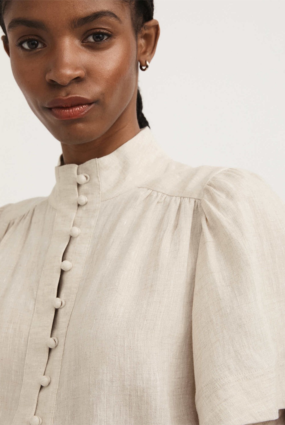French Linen Flutter Sleeve Blouse