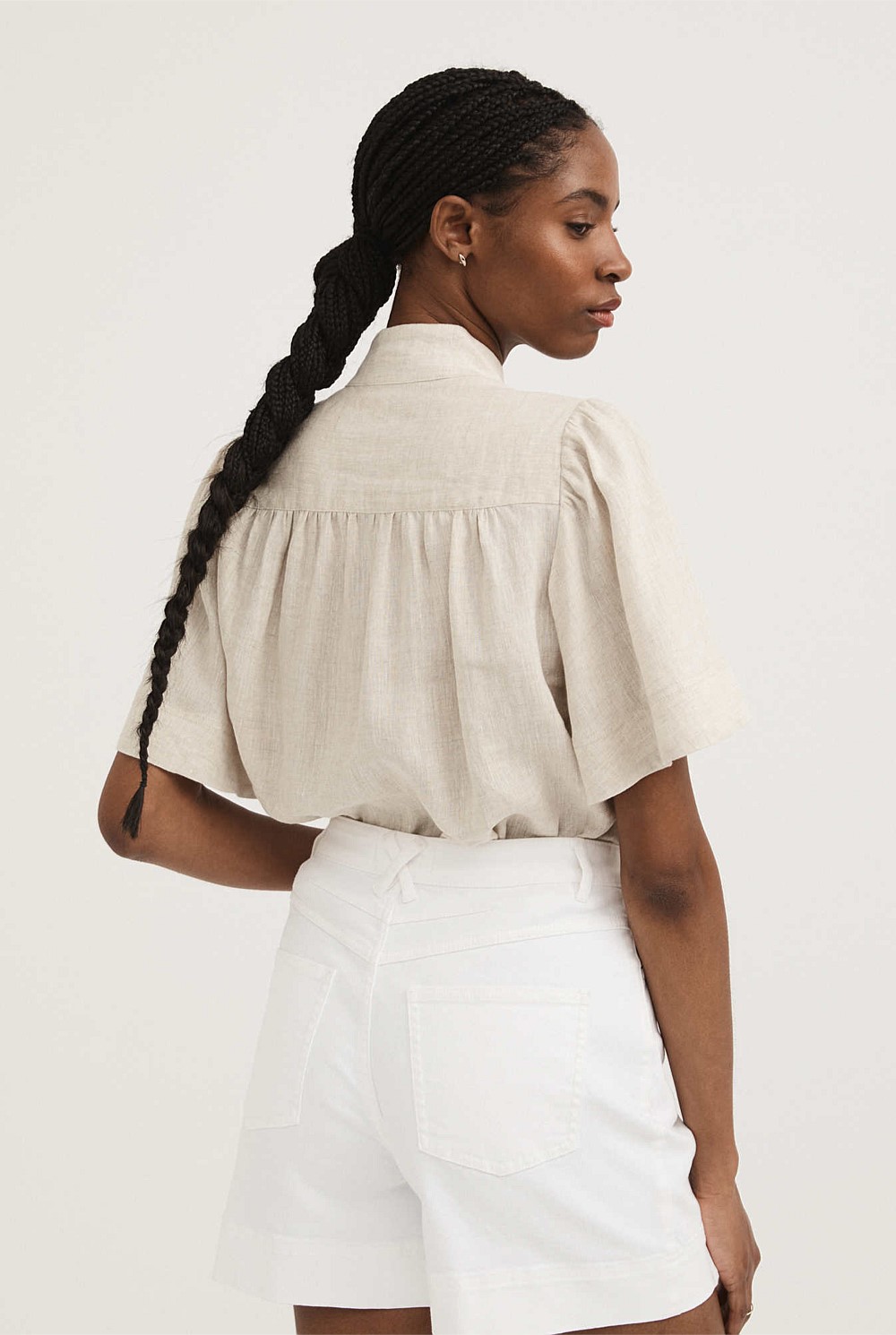 French Linen Flutter Sleeve Blouse
