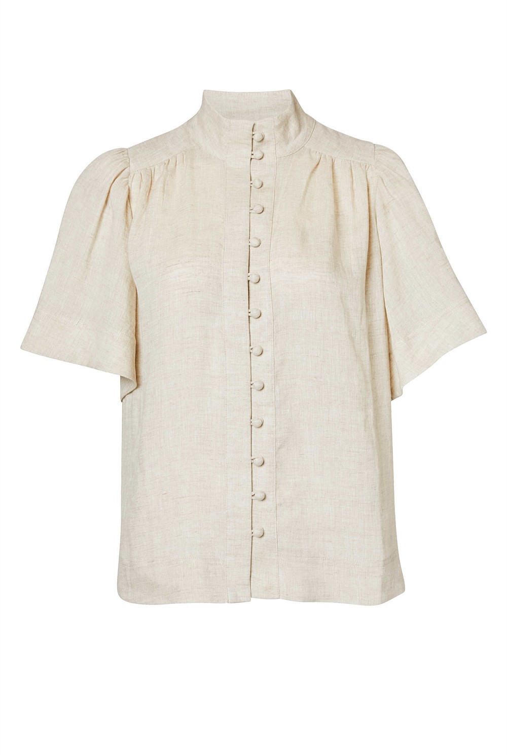 French Linen Flutter Sleeve Blouse
