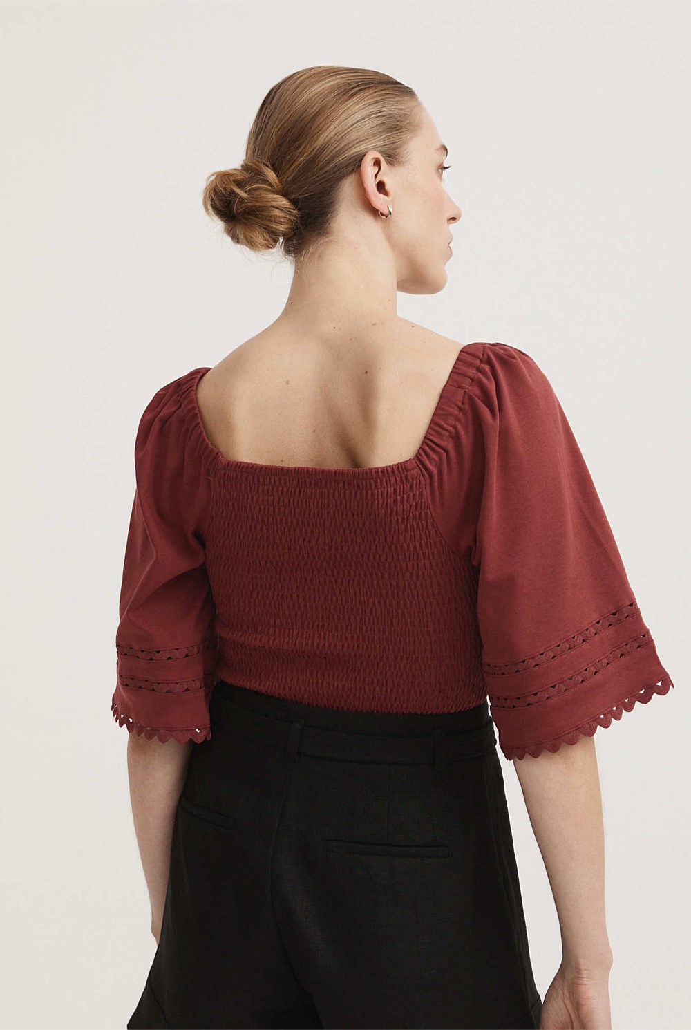 Cotton Shirred Bell Sleeve Top