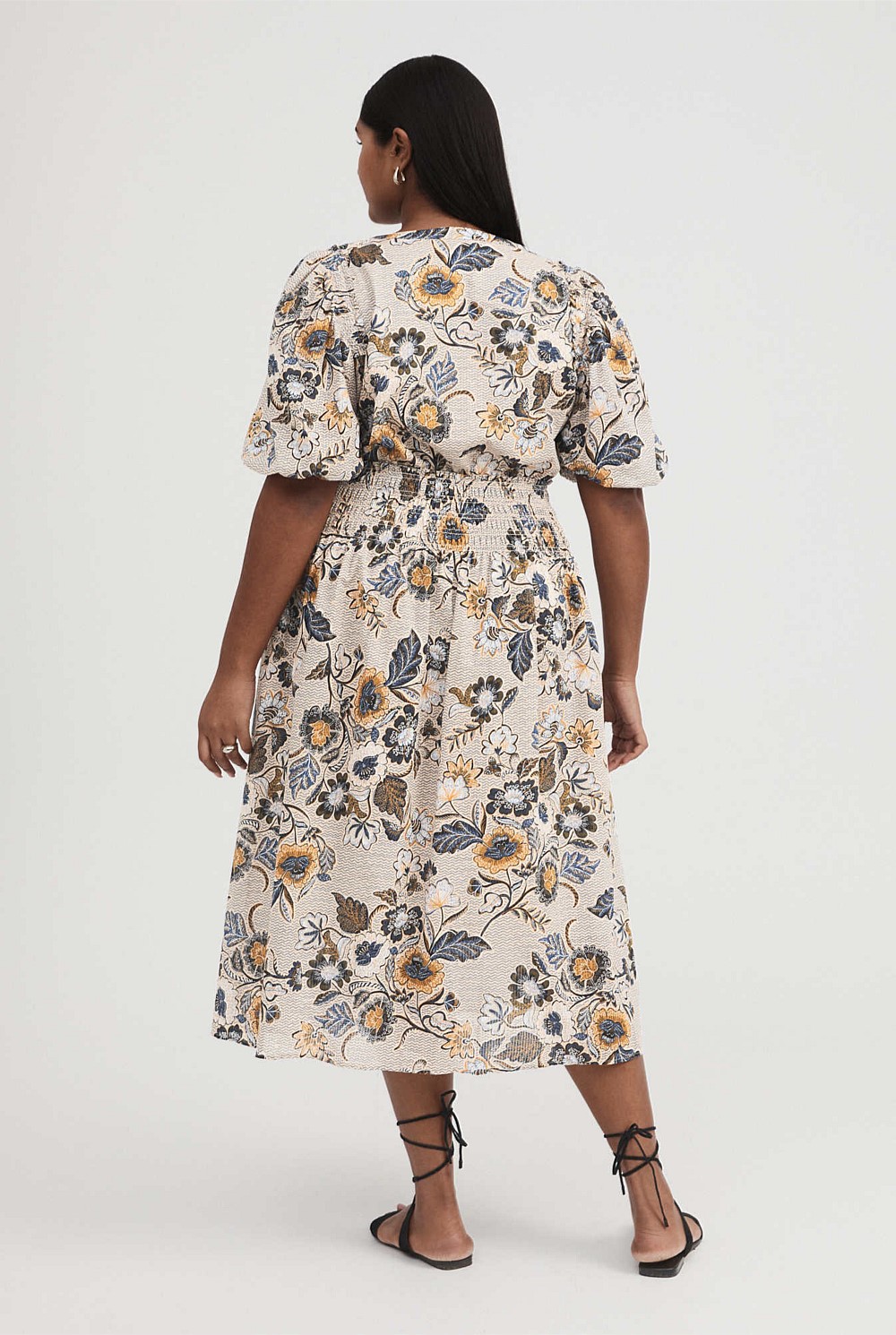 Vine Floral Print Shirred Dress