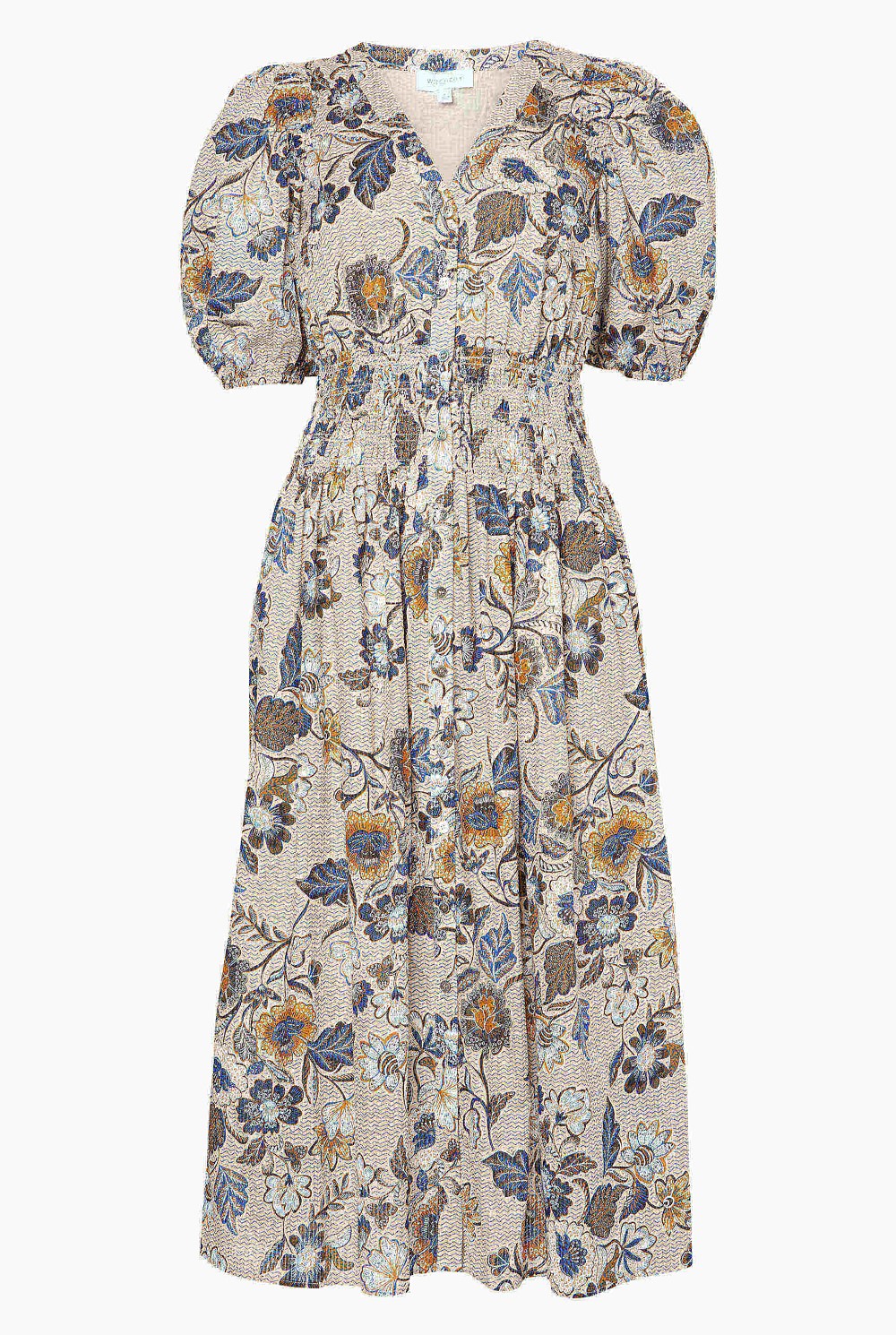 Vine Floral Print Shirred Dress
