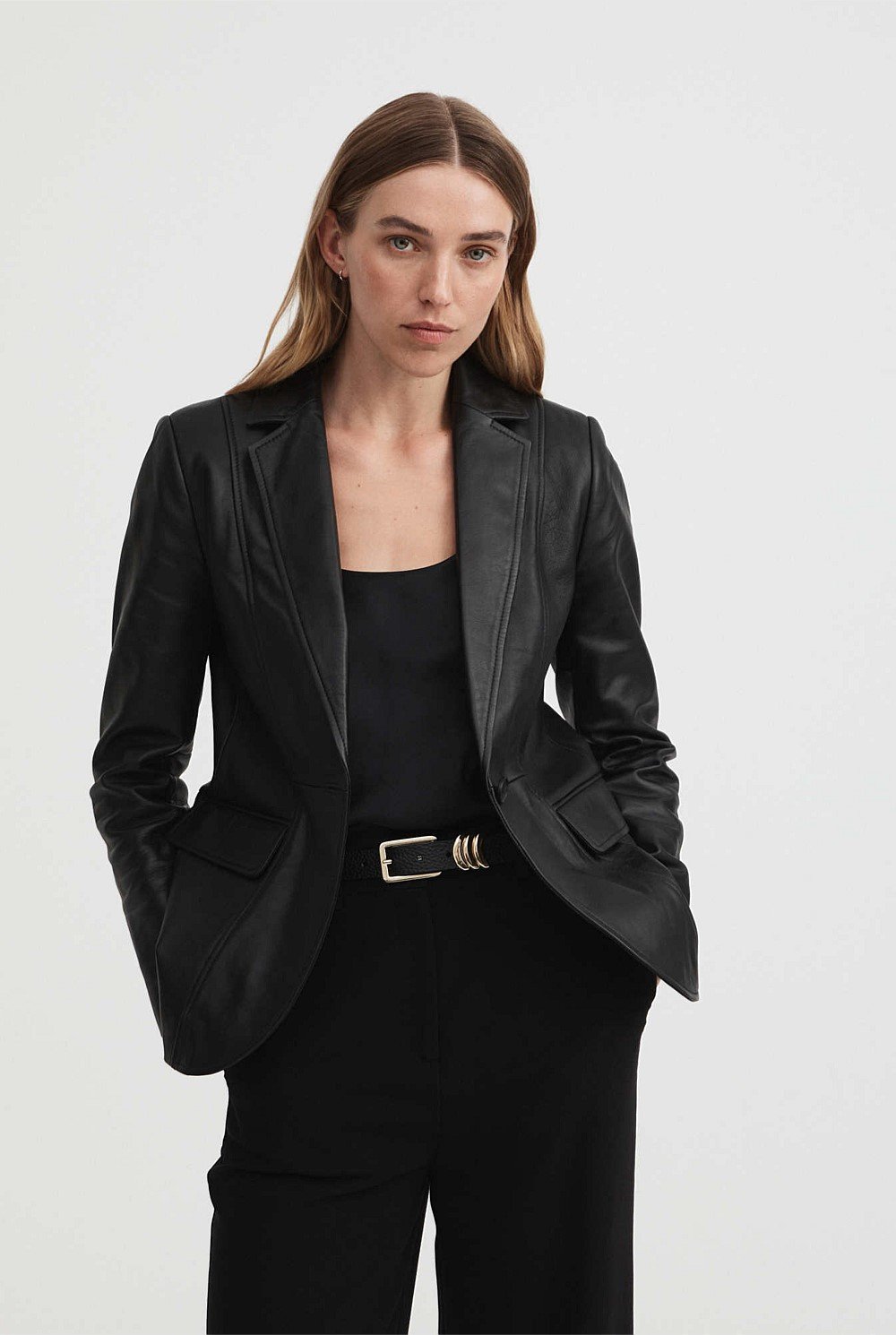 Leather Single-Breasted Blazer