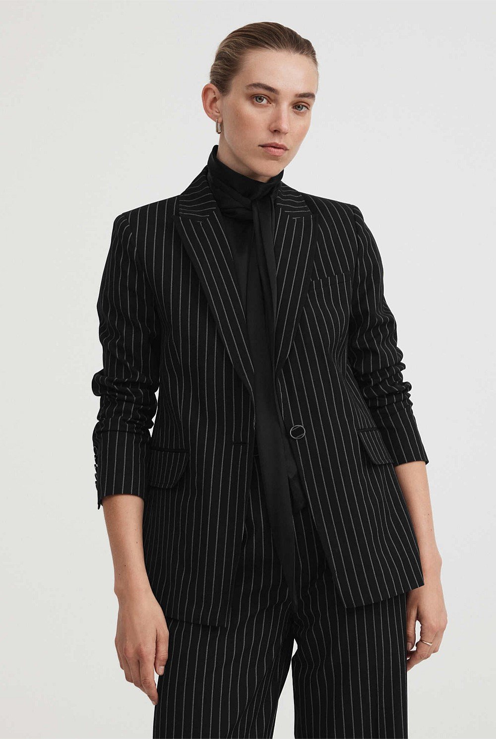 Single-Breasted Pinstripe Blazer