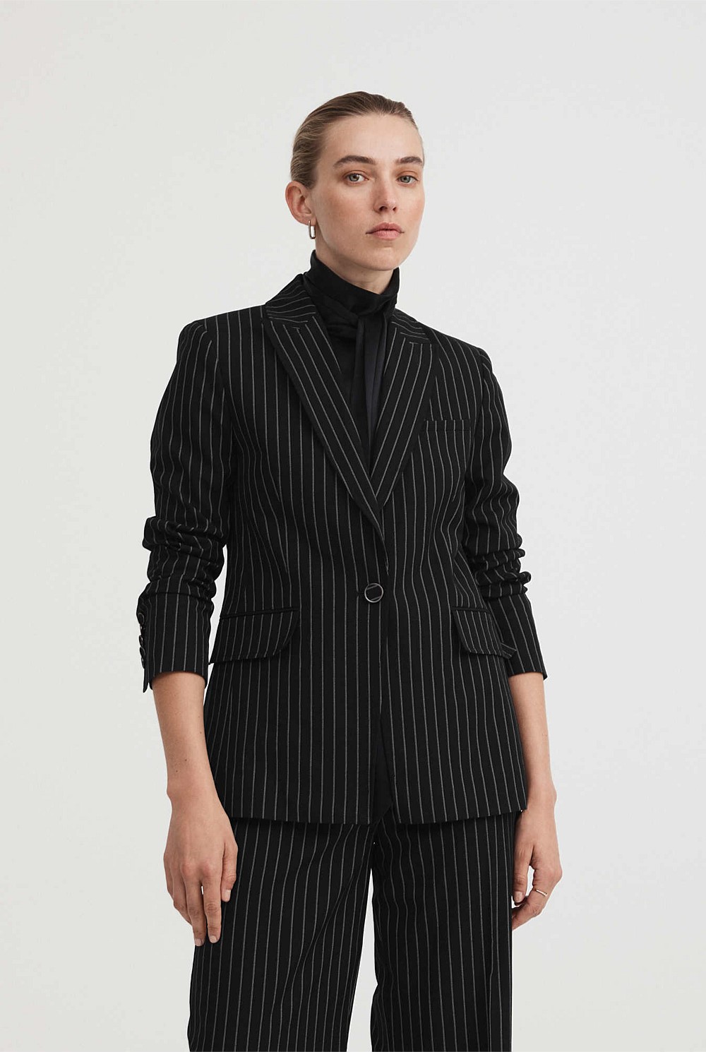 Single-Breasted Pinstripe Blazer