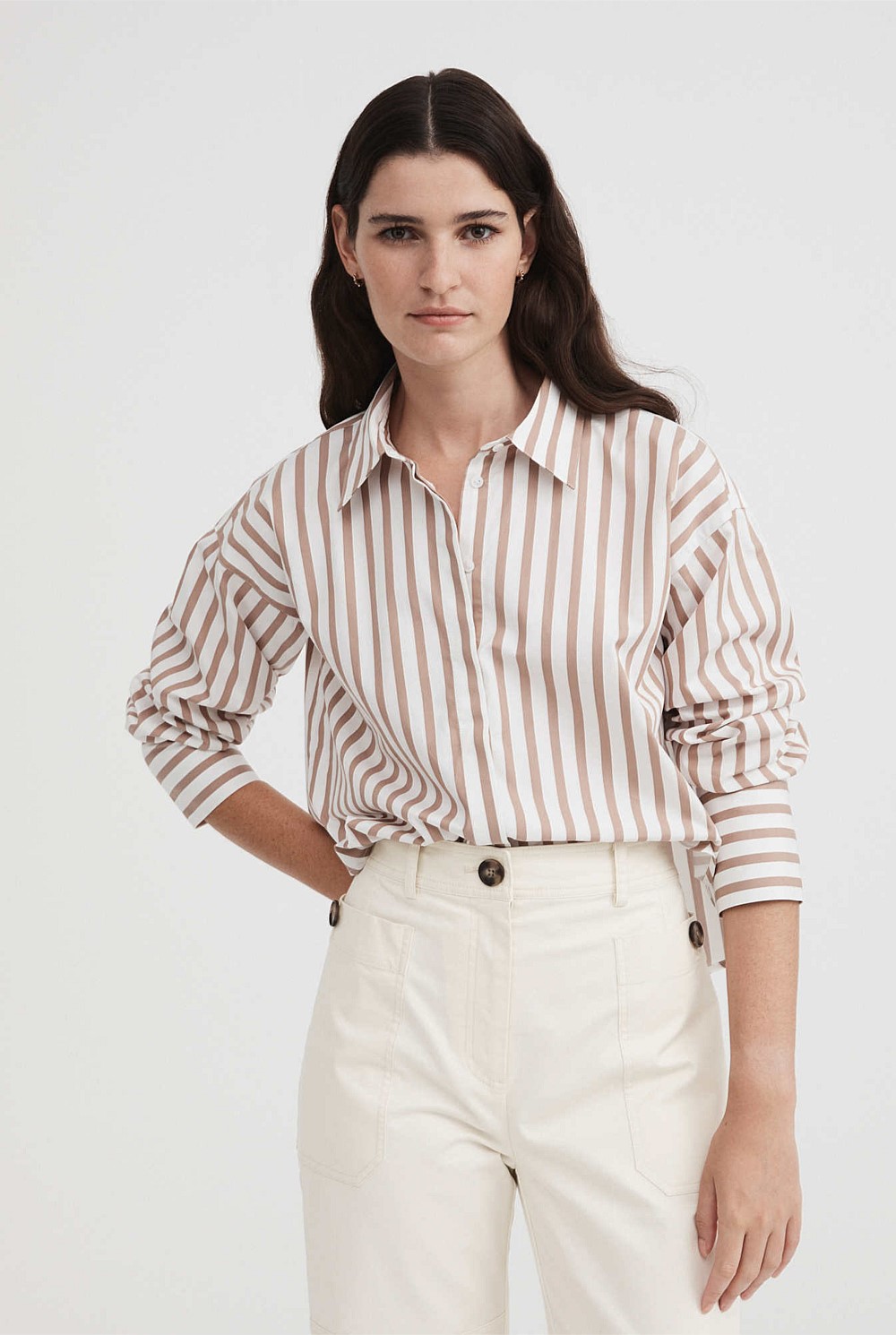 Cotton Stripe Cropped Shirt