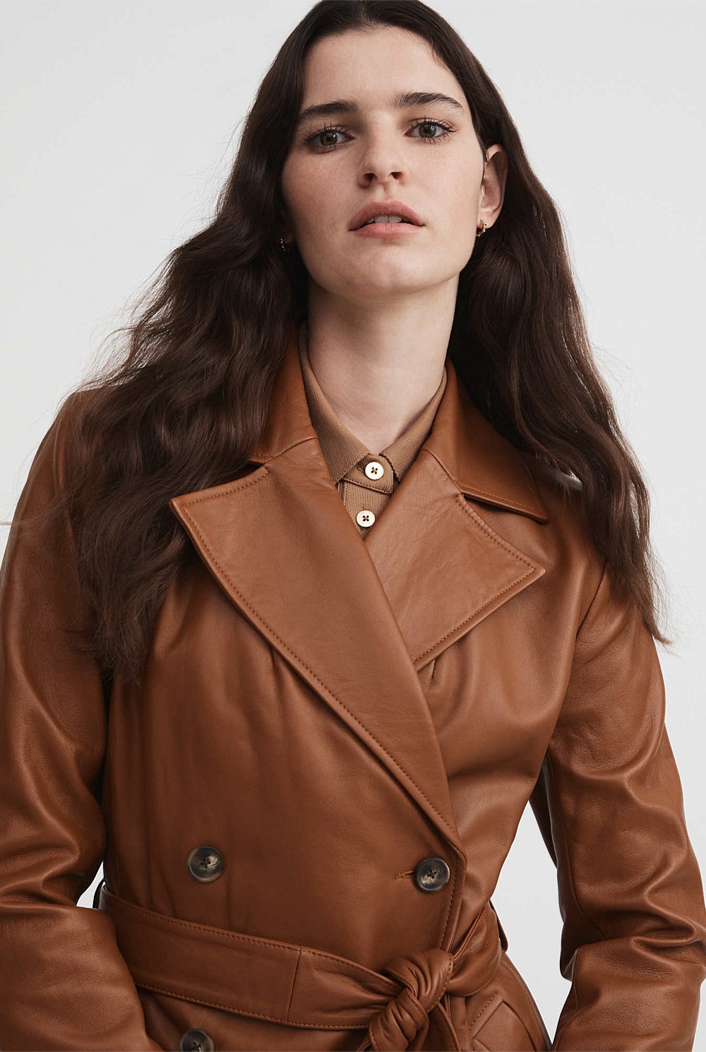 Leather Double Breasted Coat