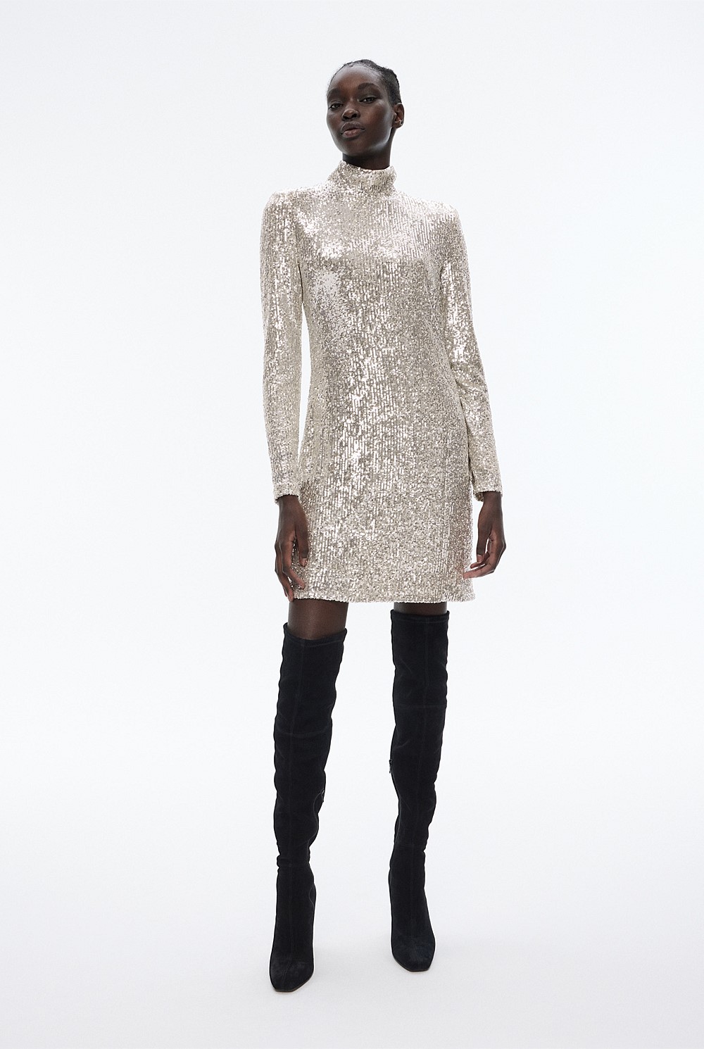 Sequin Mock Neck Dress