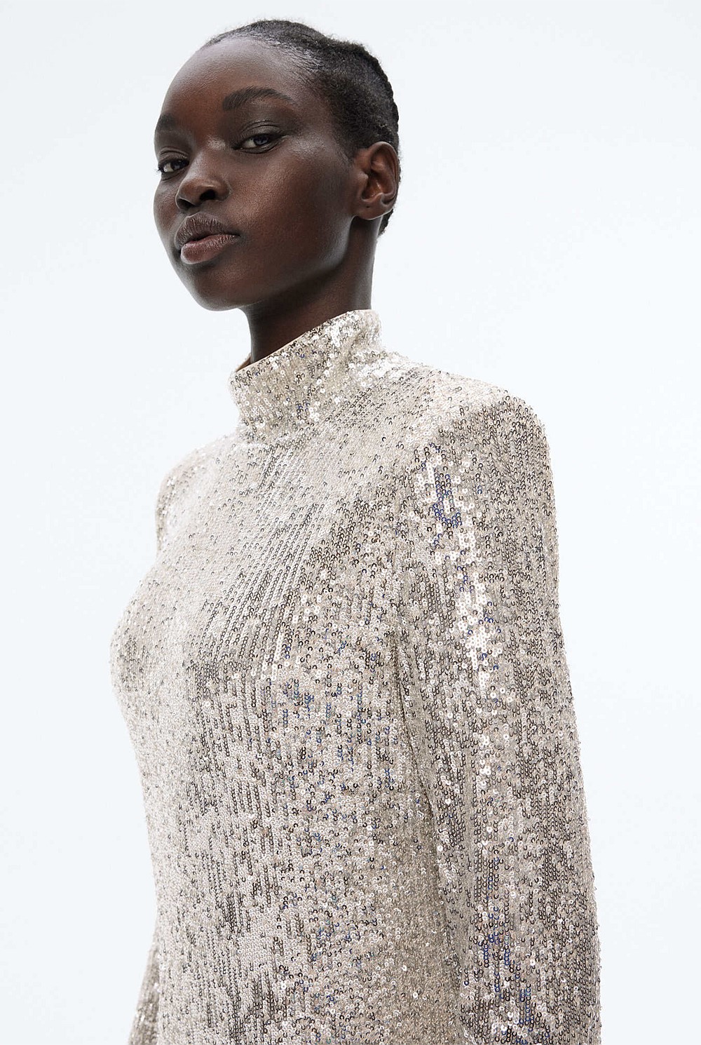 Sequin Mock Neck Dress